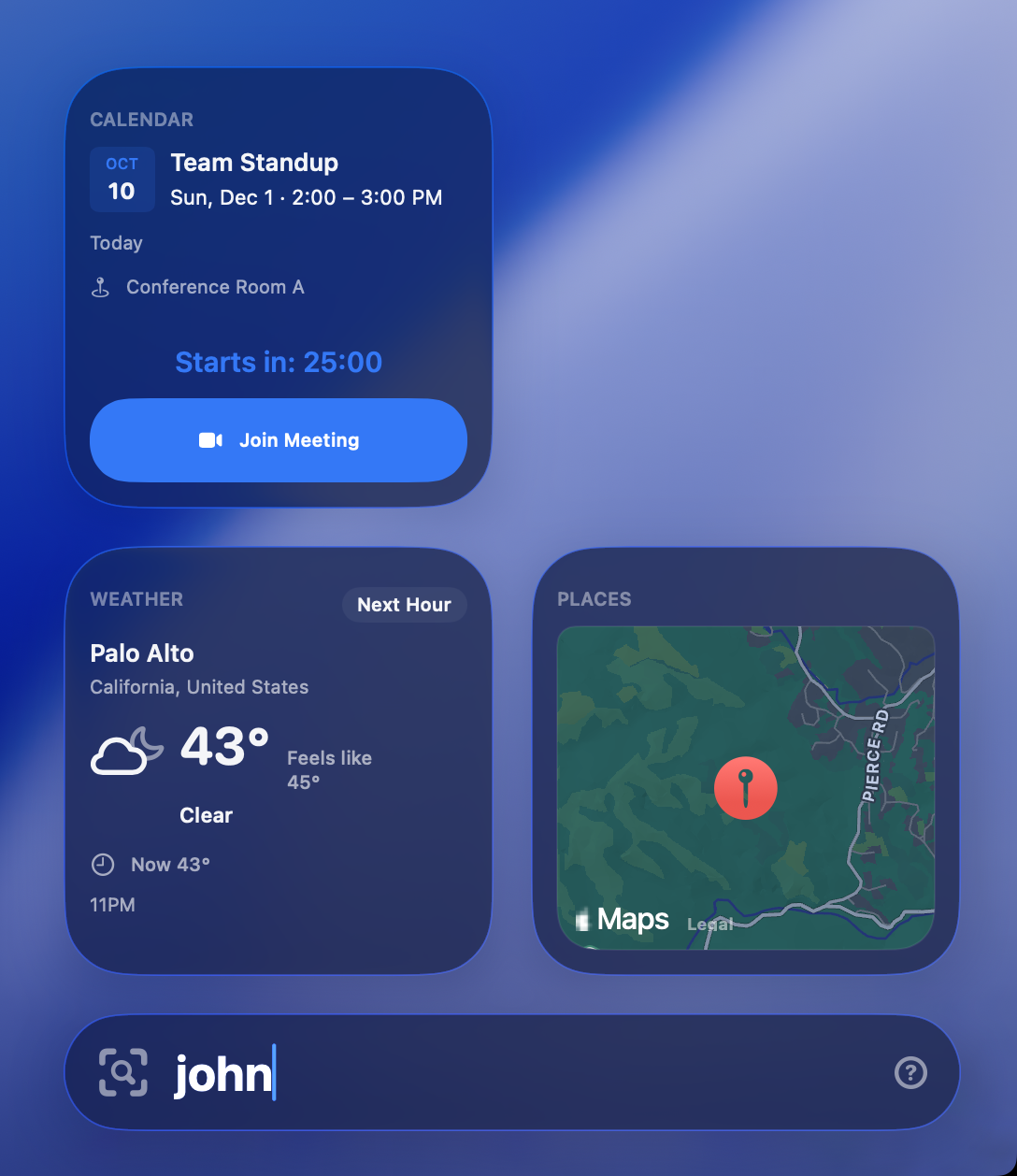 Vector ambient mode showing calendar events and weather